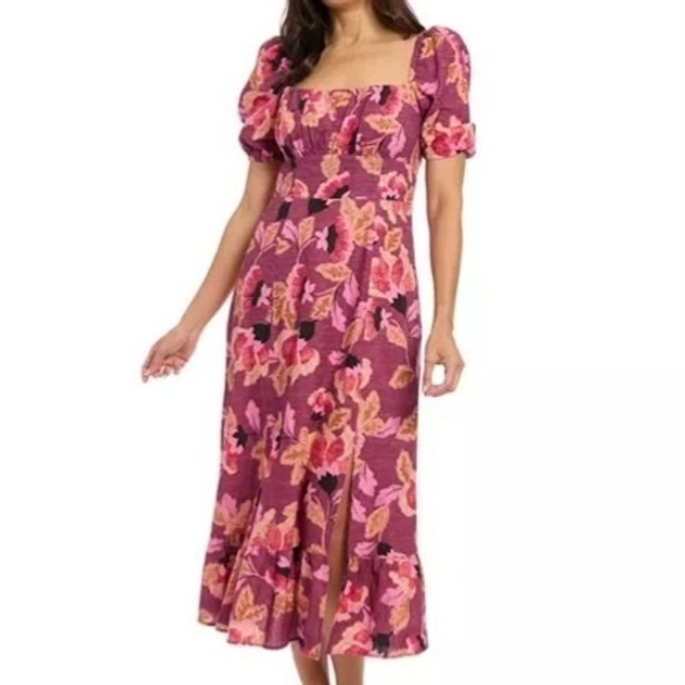 London Times Printed Paisley Square Neck Puff Sleeve Dress Womens Size 16 NWT